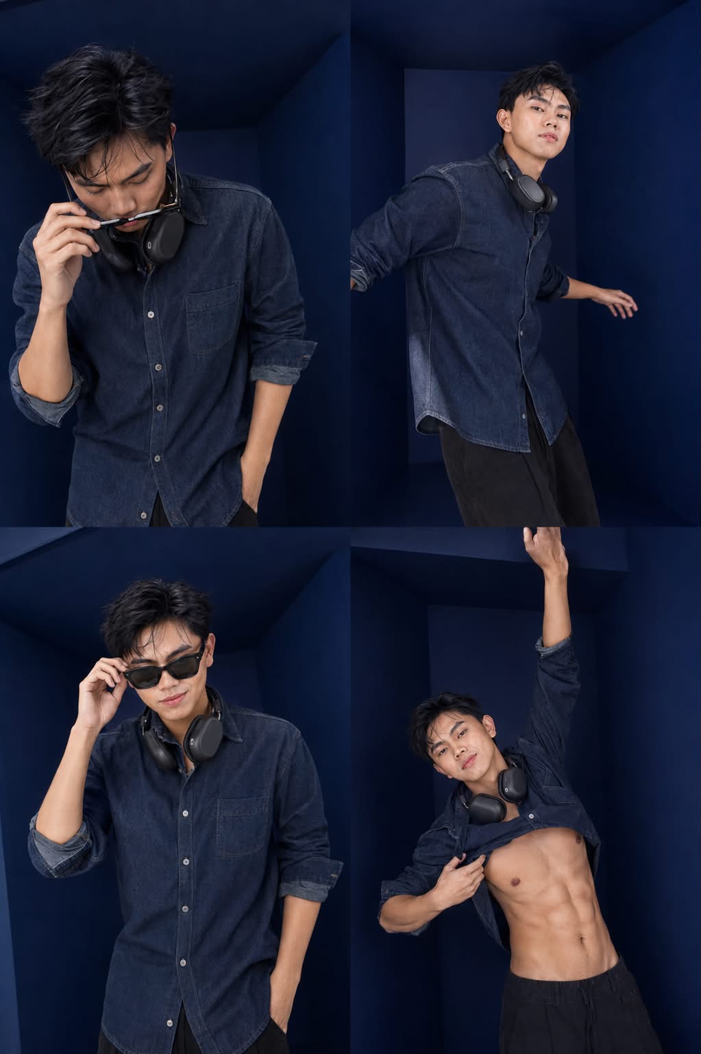 Four-Panel Blue Studio Fashion Contact Sheet