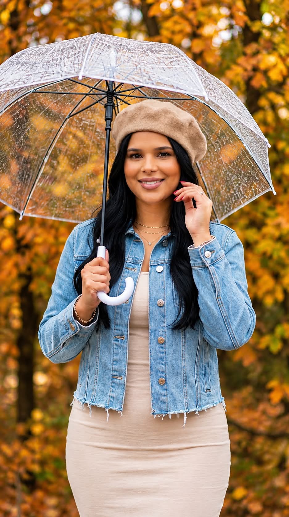 Cinematic Autumn Fashion Portrait with Umbrella
