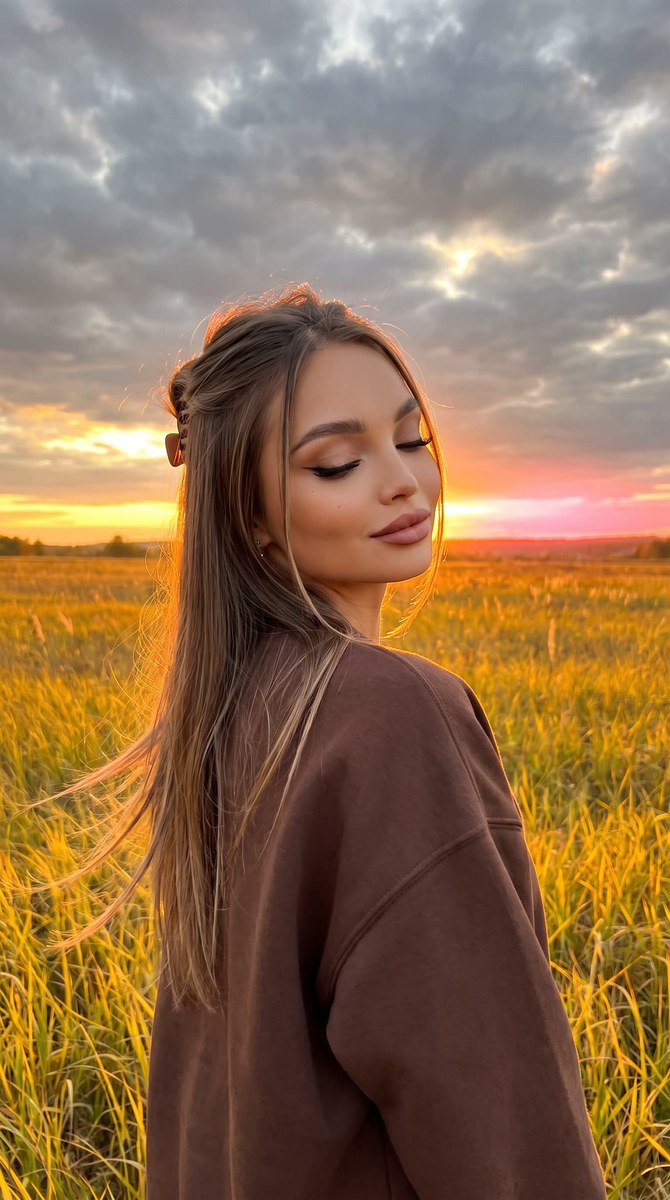 Autumn Sunset Over-the-Shoulder Portrait