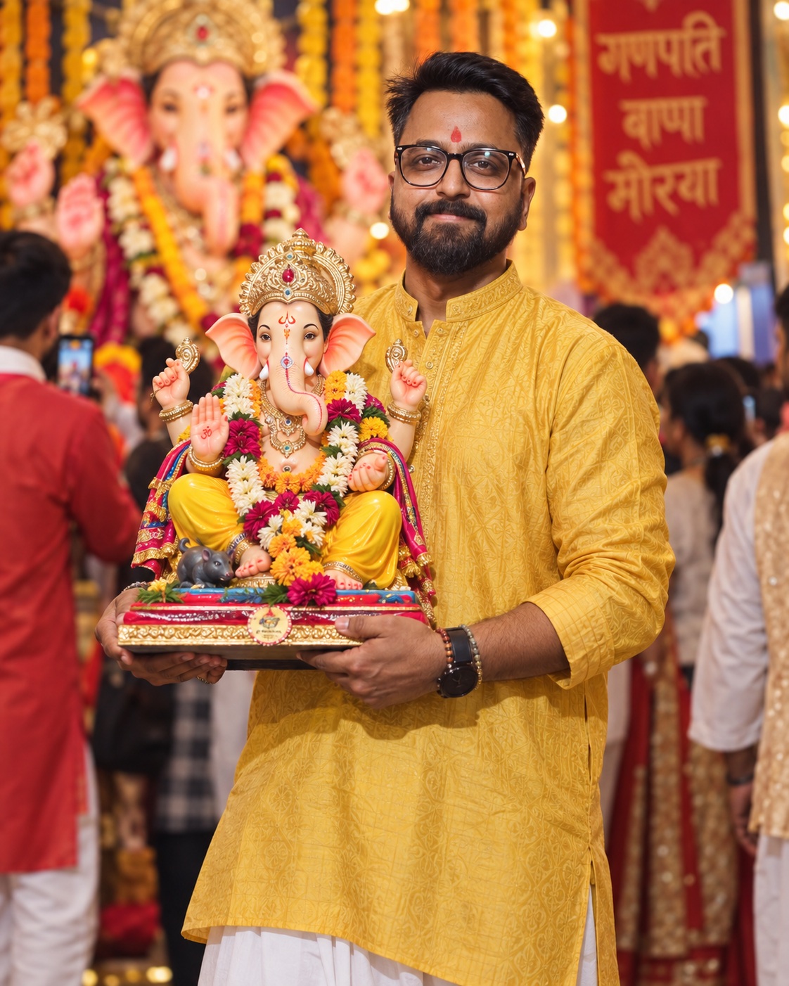 Ganesh Chaturthi Portrait with a Ganesha Idol
