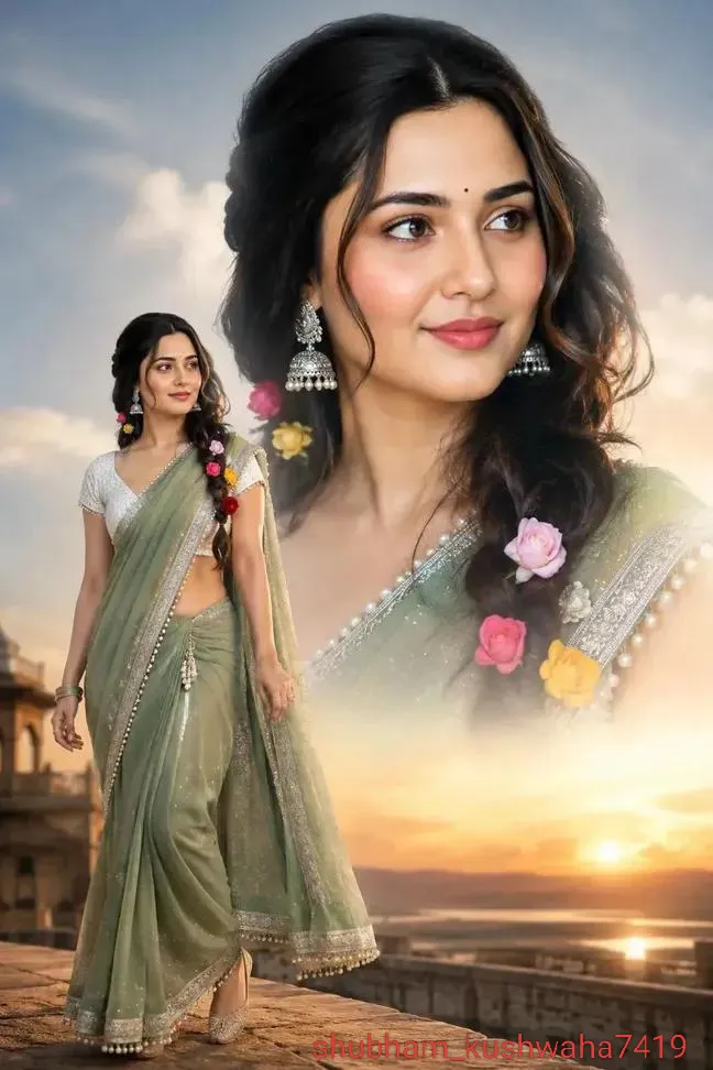 Romantic Bollywood Poster with a Saree-Clad Woman