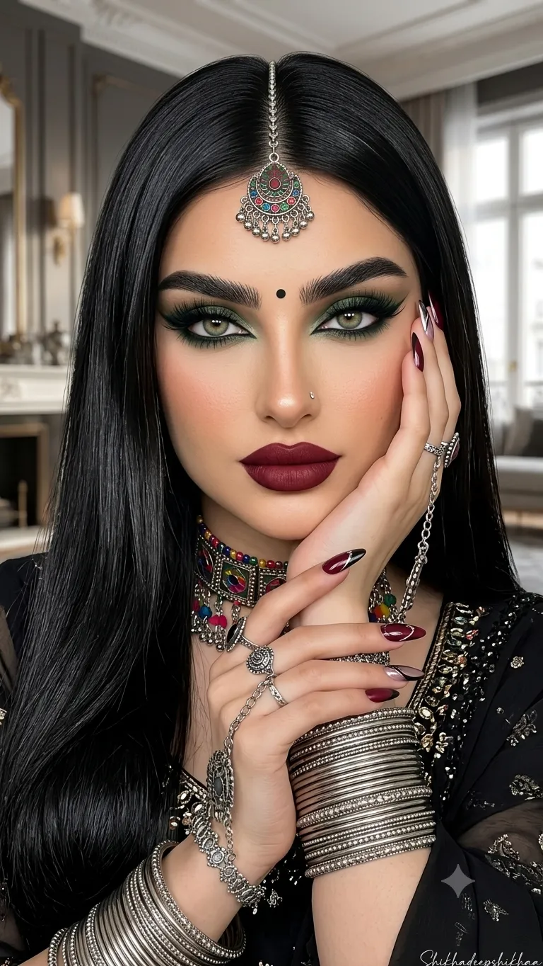 Luxury Beauty Editorial Portrait with Afghan Jewelry output 2