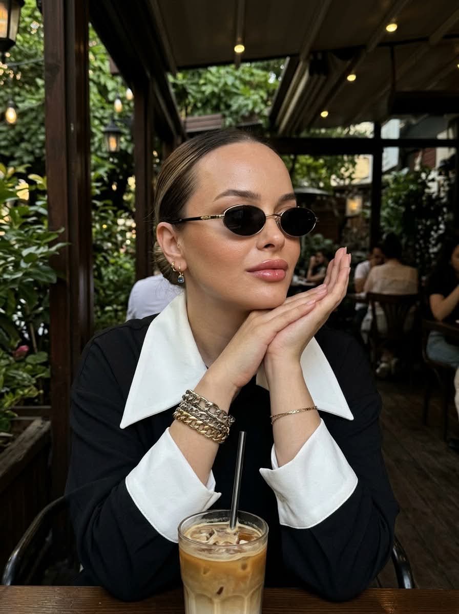Photorealistic Café Portrait with Iced Coffee output 1