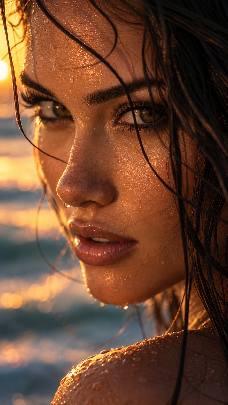 Golden-Hour Shoreline Close-Up Portrait