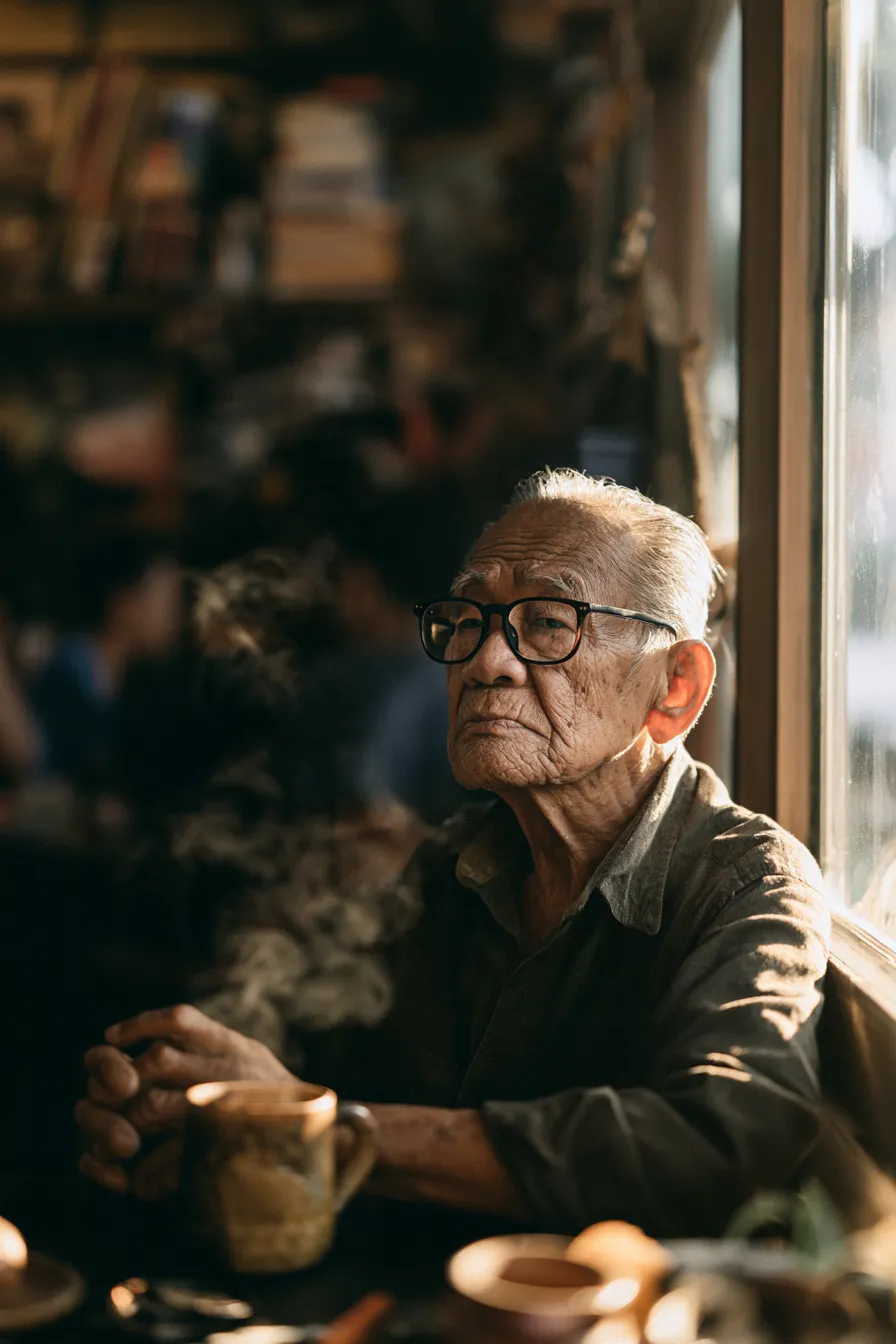 Contemplative Portrait of an Elderly Man in a Coffee Shop output 4