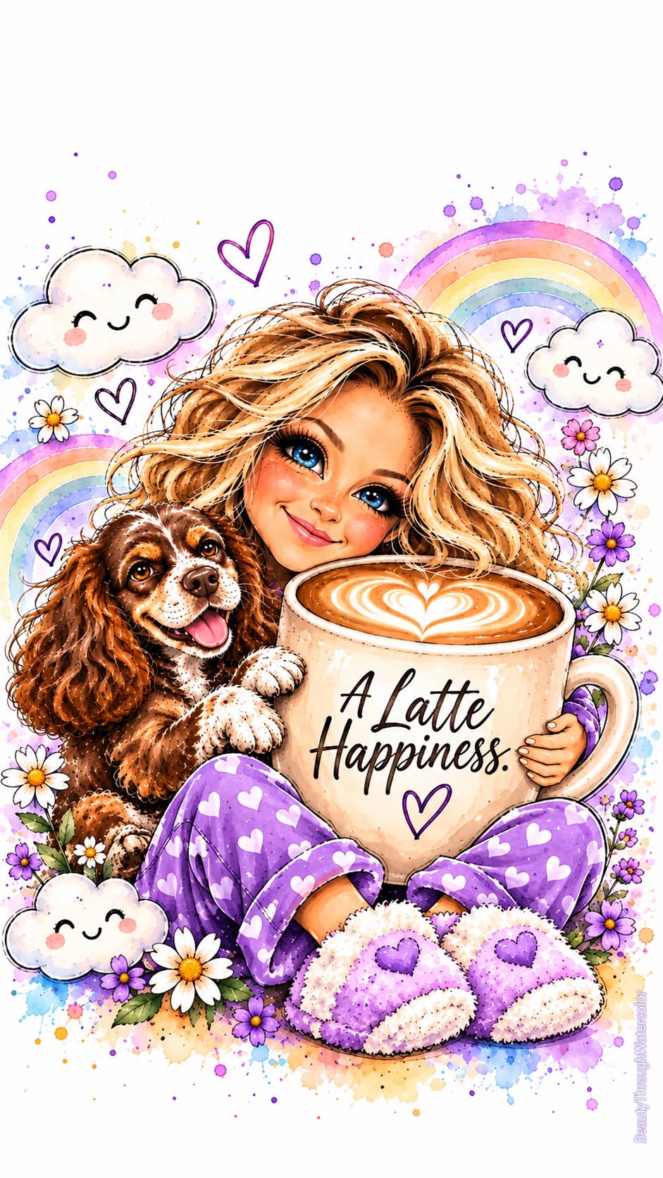 Chibi Girl and Dog Latte Happiness Wallpaper