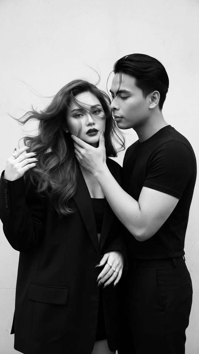 Dark Romantic Black-and-White Couple Editorial Portrait output 2