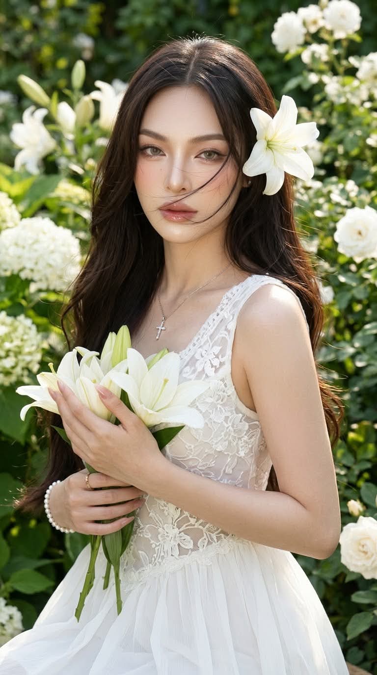 Y2K White Lily Garden Portrait output 3