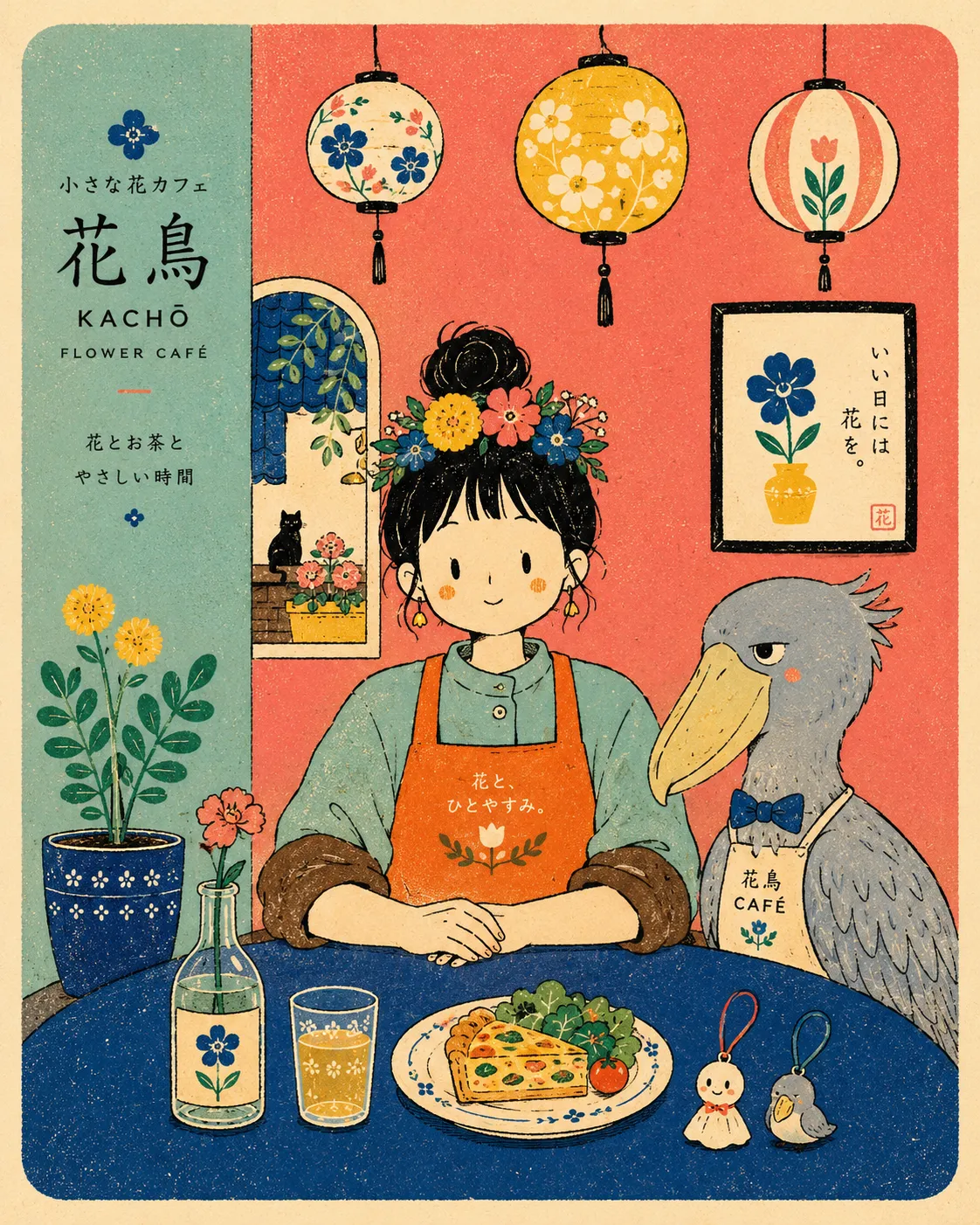 Risograph Café Poster with a Person and Animal output 2