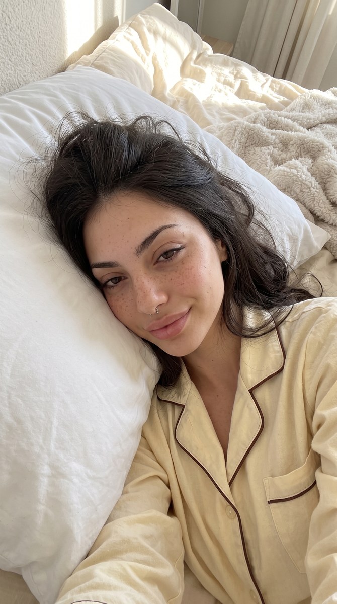 Morning Selfie on a Snow-White Bed