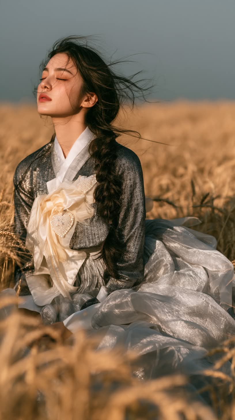 Hanbok Portrait in a Golden Wheat Field output 1