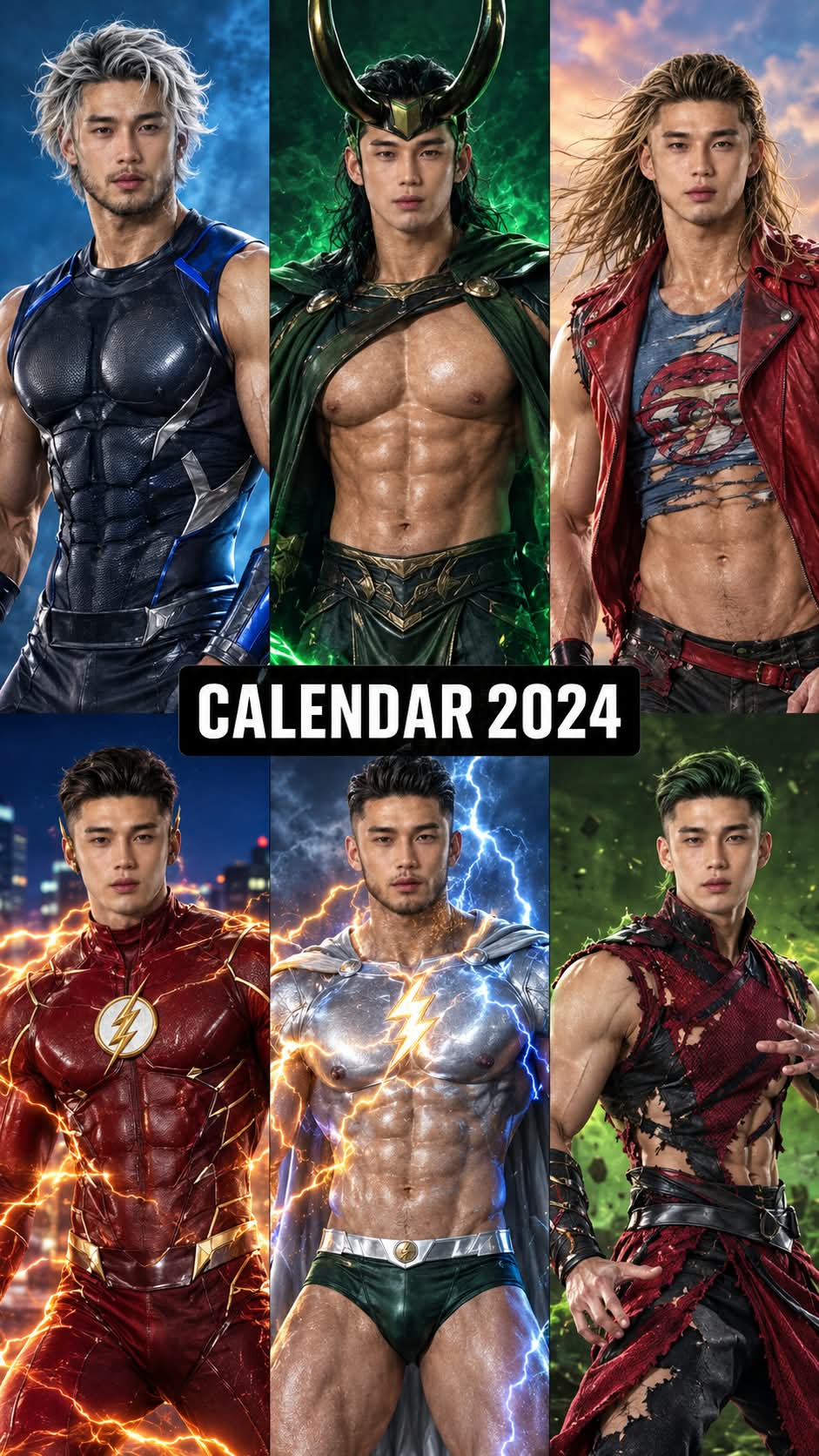 Six-Panel Live-Action Superhero Calendar Collage