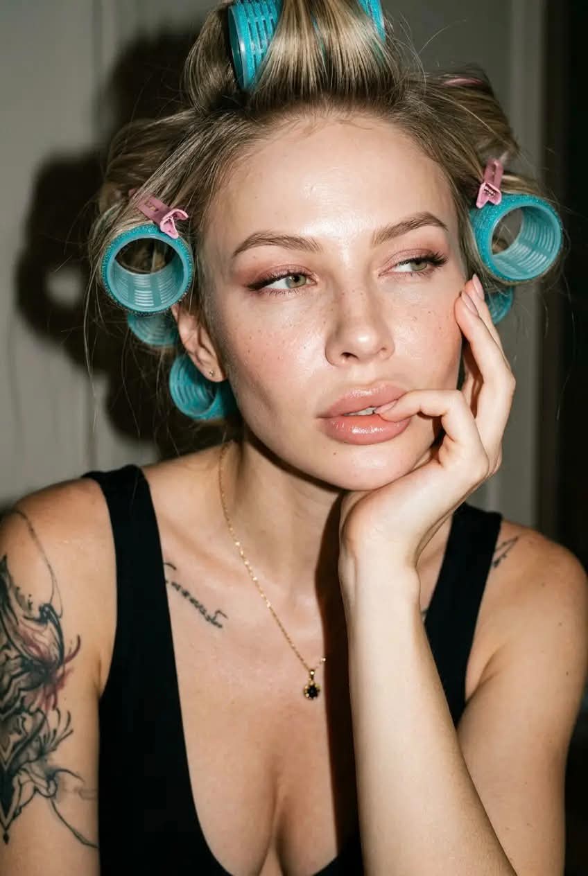 Flash Beauty Portrait with Turquoise Hair Rollers output 3