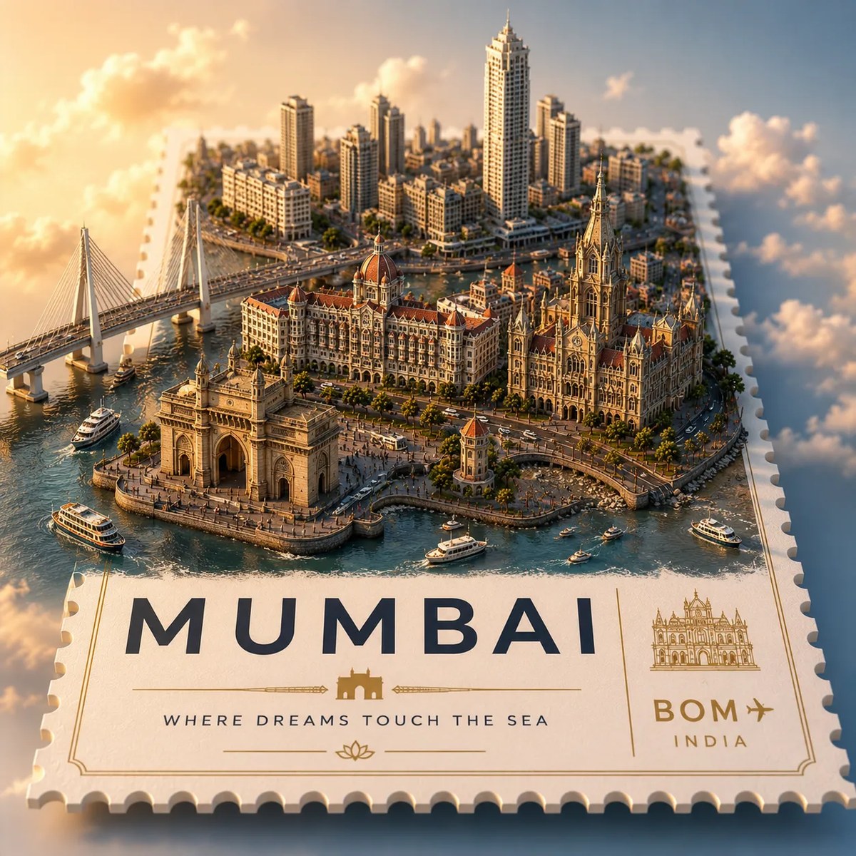 Miniature City Diorama Postage Stamp Travel Poster