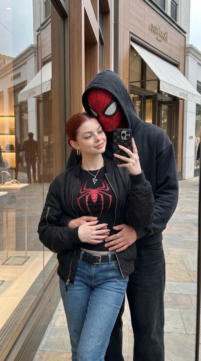Couple’s Spider-Man Storefront Mirror Selfie output 5