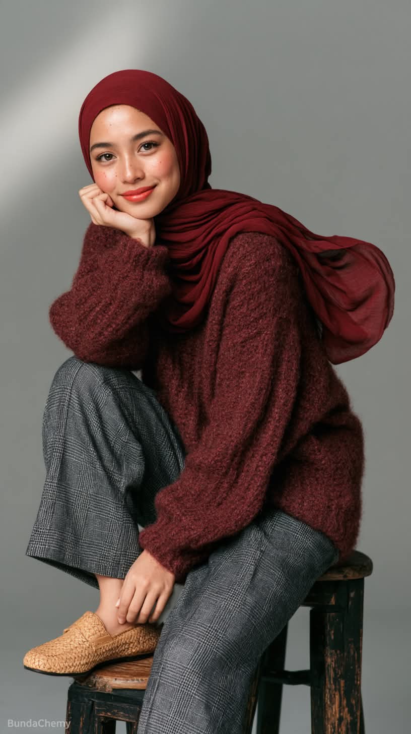 Burgundy Hijab Editorial Studio Portrait output 1