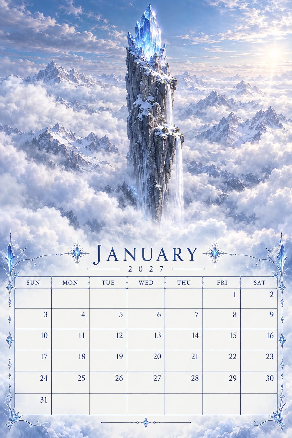 Floating Crystal Islands Fantasy Calendar Page