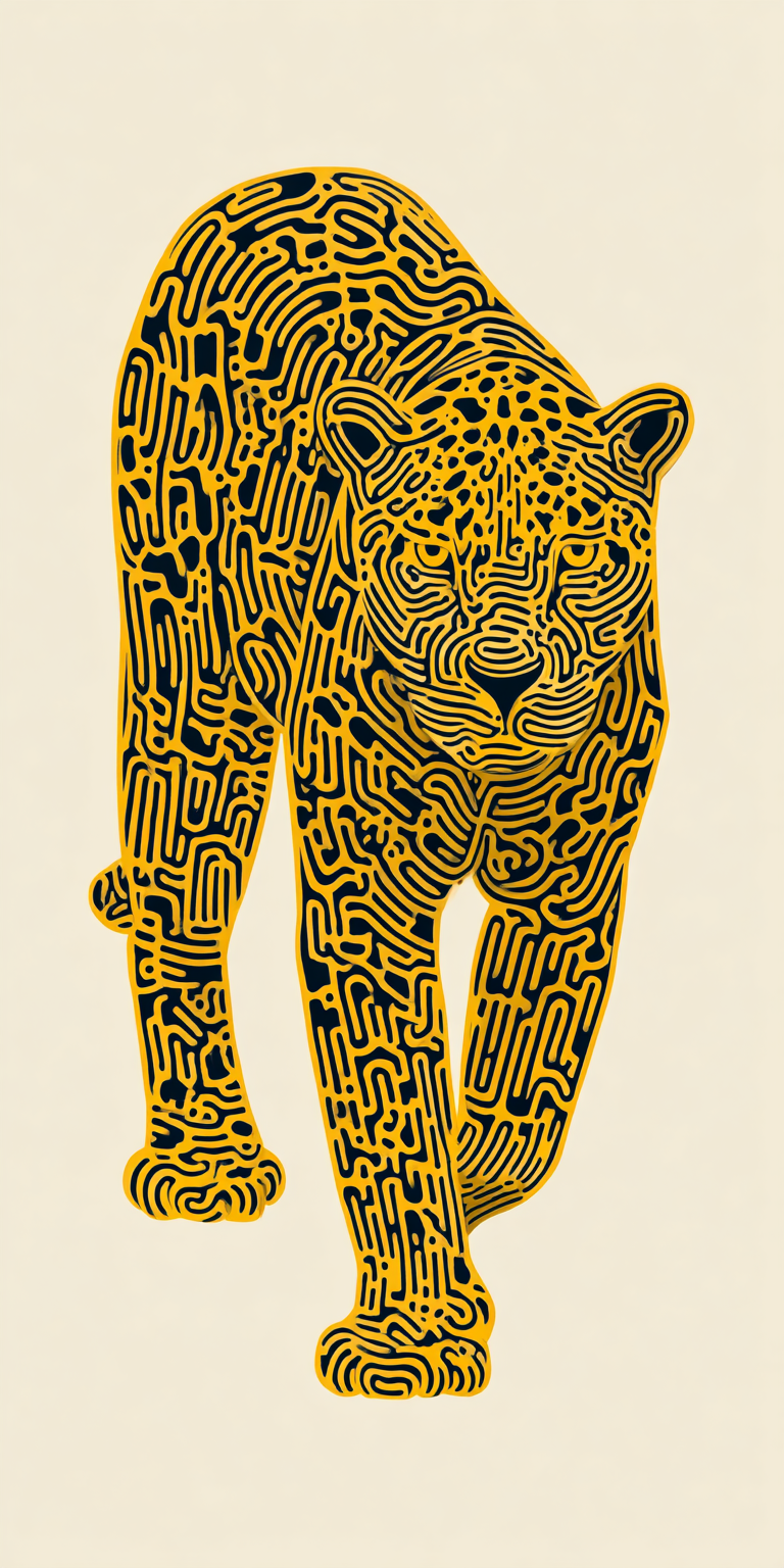 Yellow Keith Haring-Style Jaguar Illustration