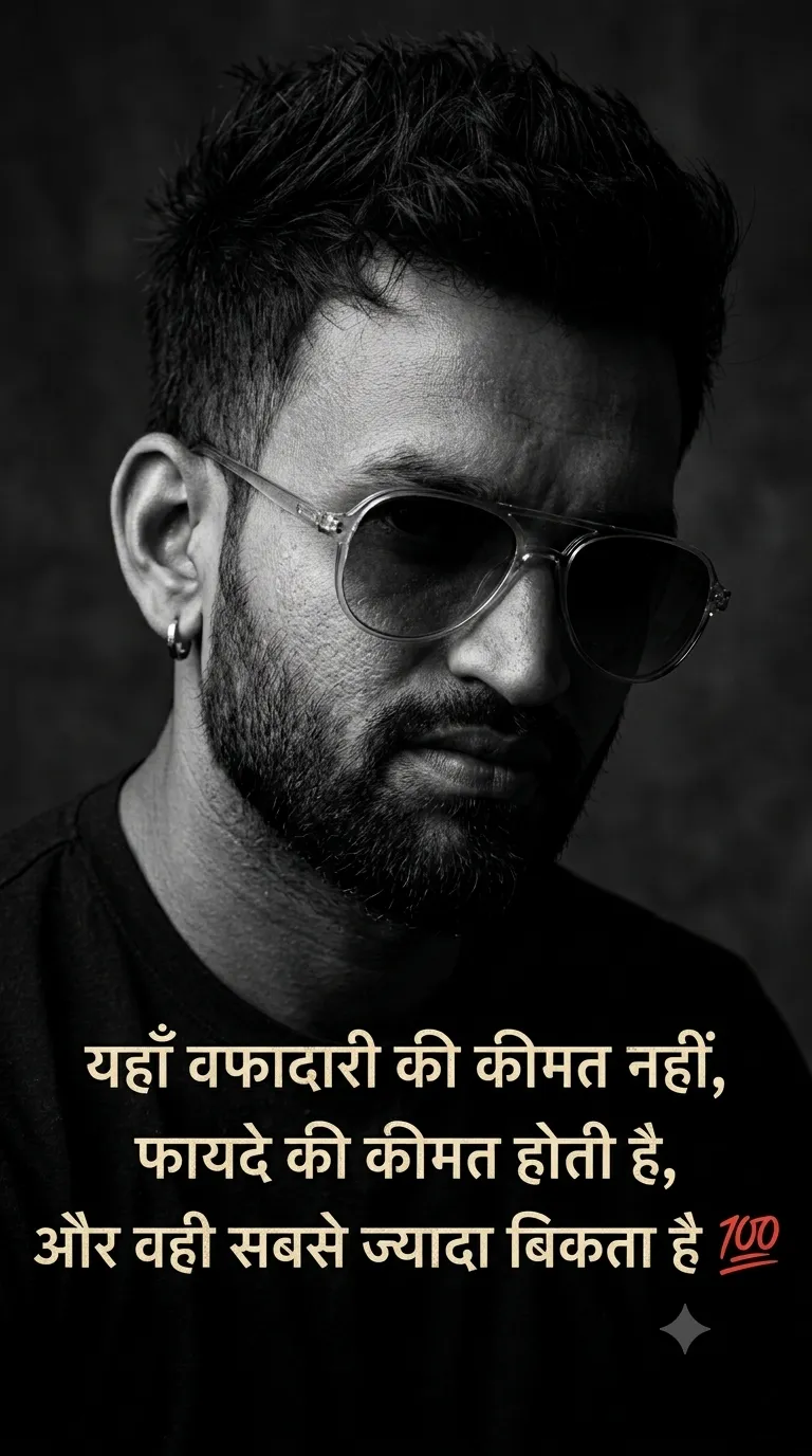 Low-Key Black-and-White Identity Portrait with Hindi Caption