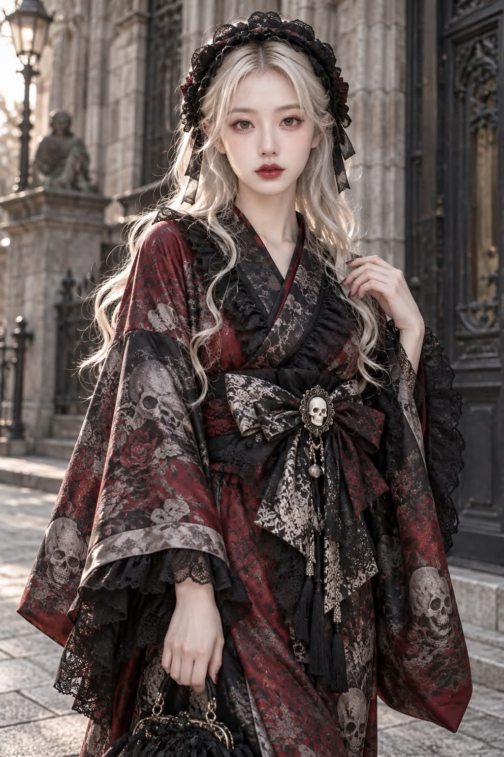 Crimson Gothic Kimono Street Portrait