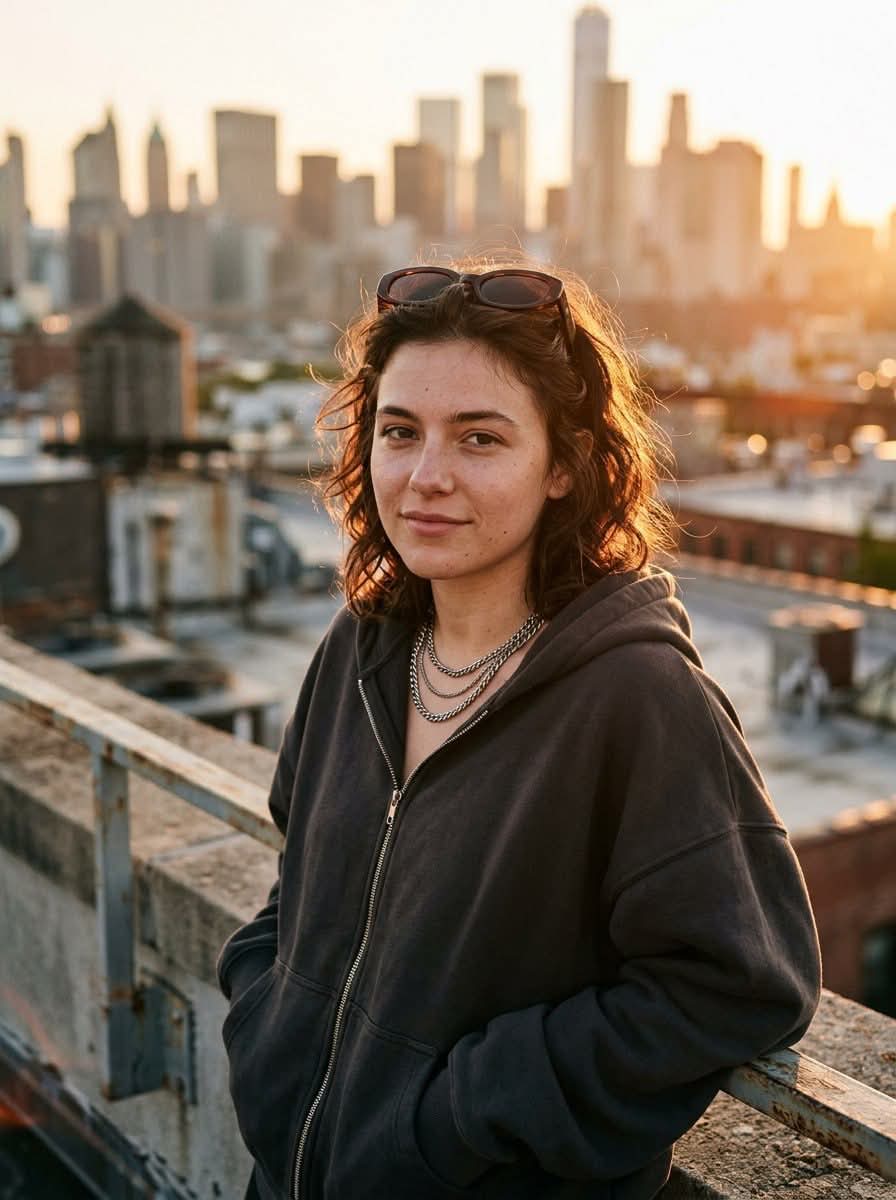 Golden-Hour Rooftop Streetwear Portrait output 3