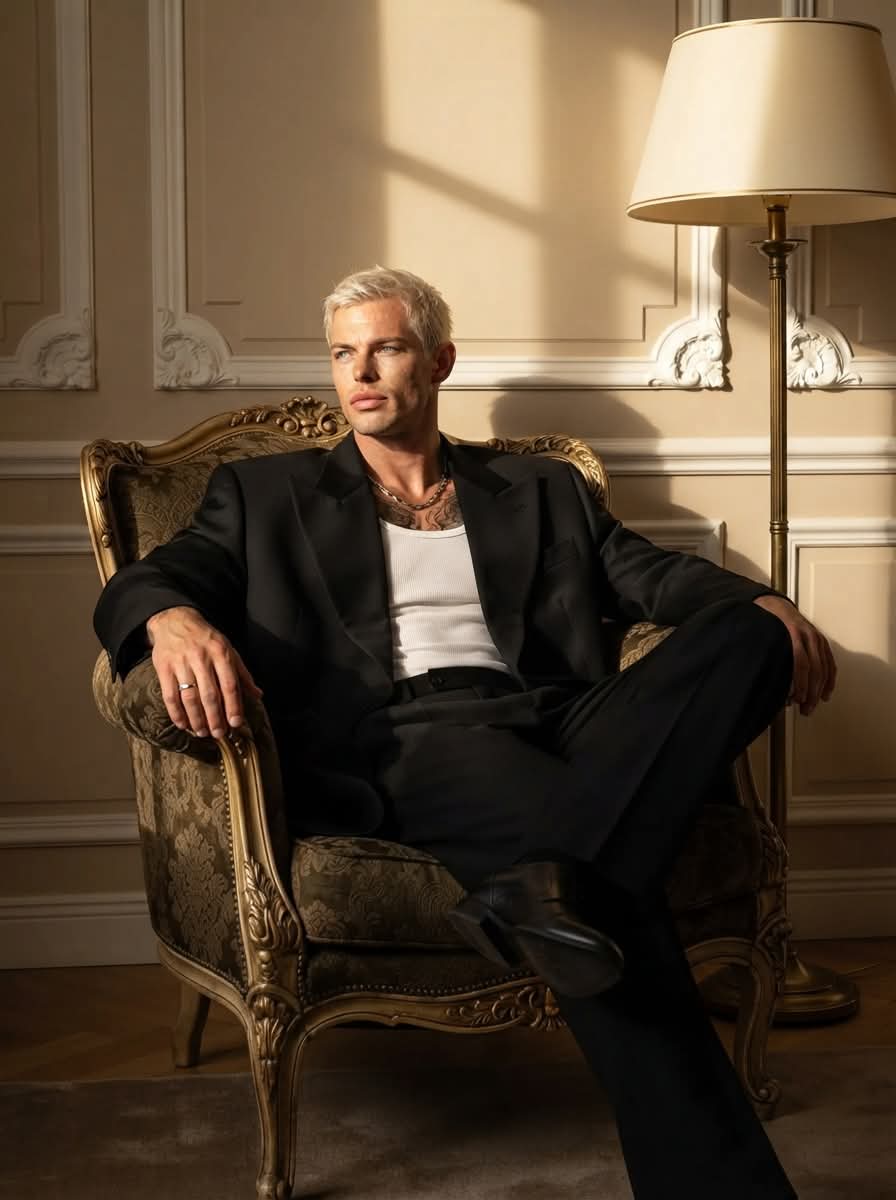 Luxury Editorial Portrait of a Man in a Vintage Armchair output 1