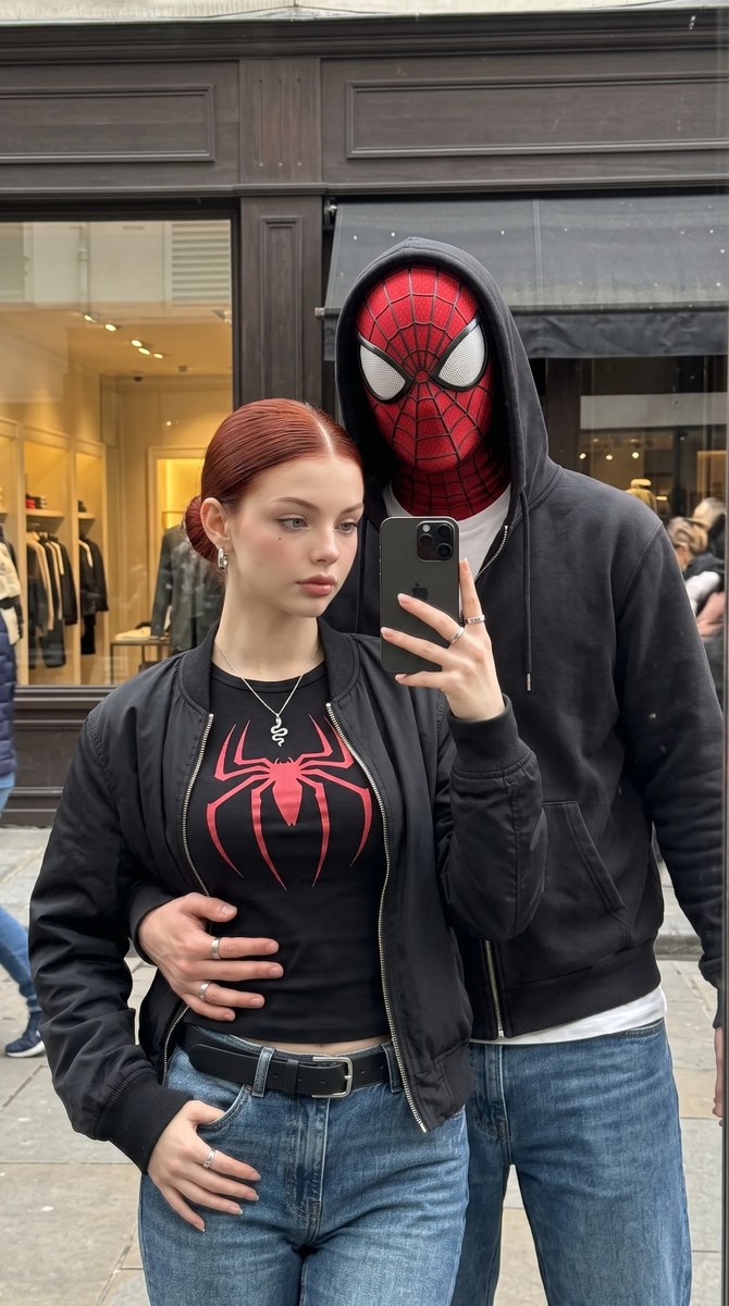Couple’s Spider-Man Storefront Mirror Selfie output 8