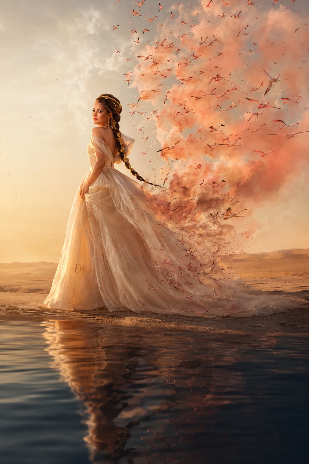 Desert Couture Editorial with Flamingos
