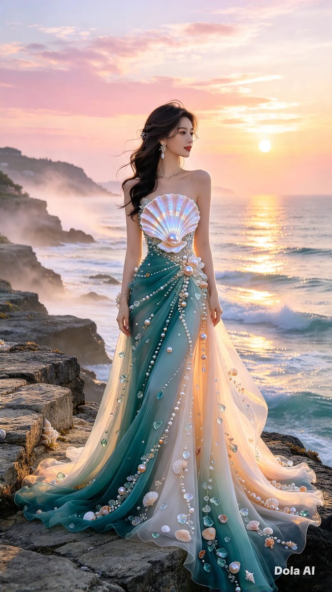 Pearlescent Gown on Ocean Cliffs at Dawn output 2