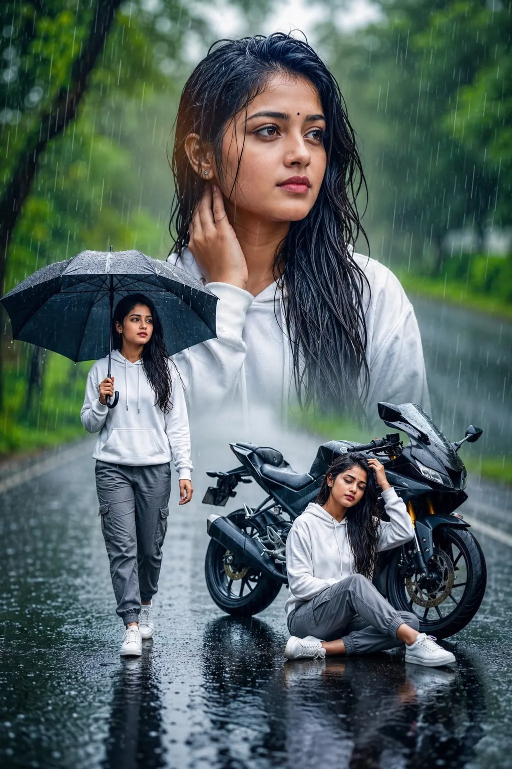 Rainy-Day Portrait Collage of a Woman