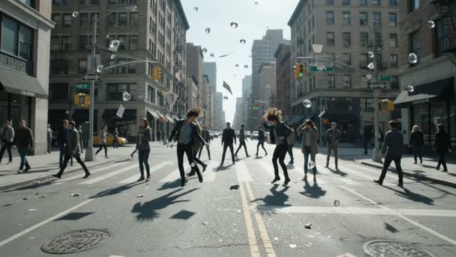 POV Time Freeze in a City Street