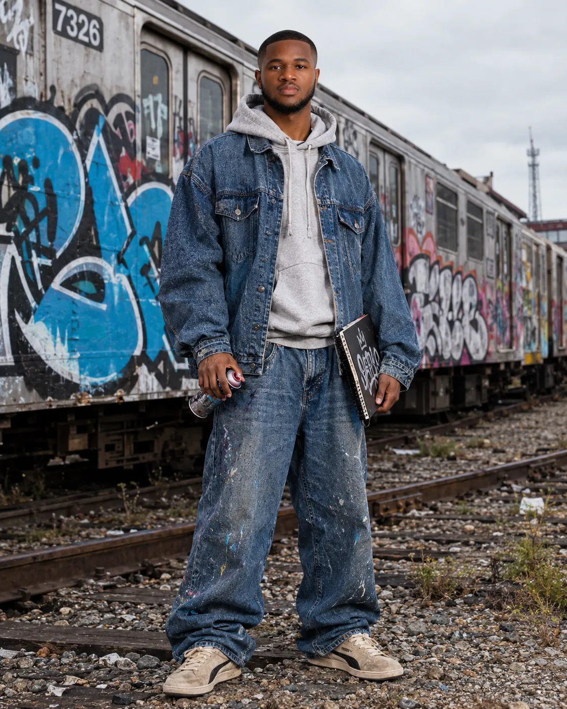 Graffiti Artist in a Train Yard