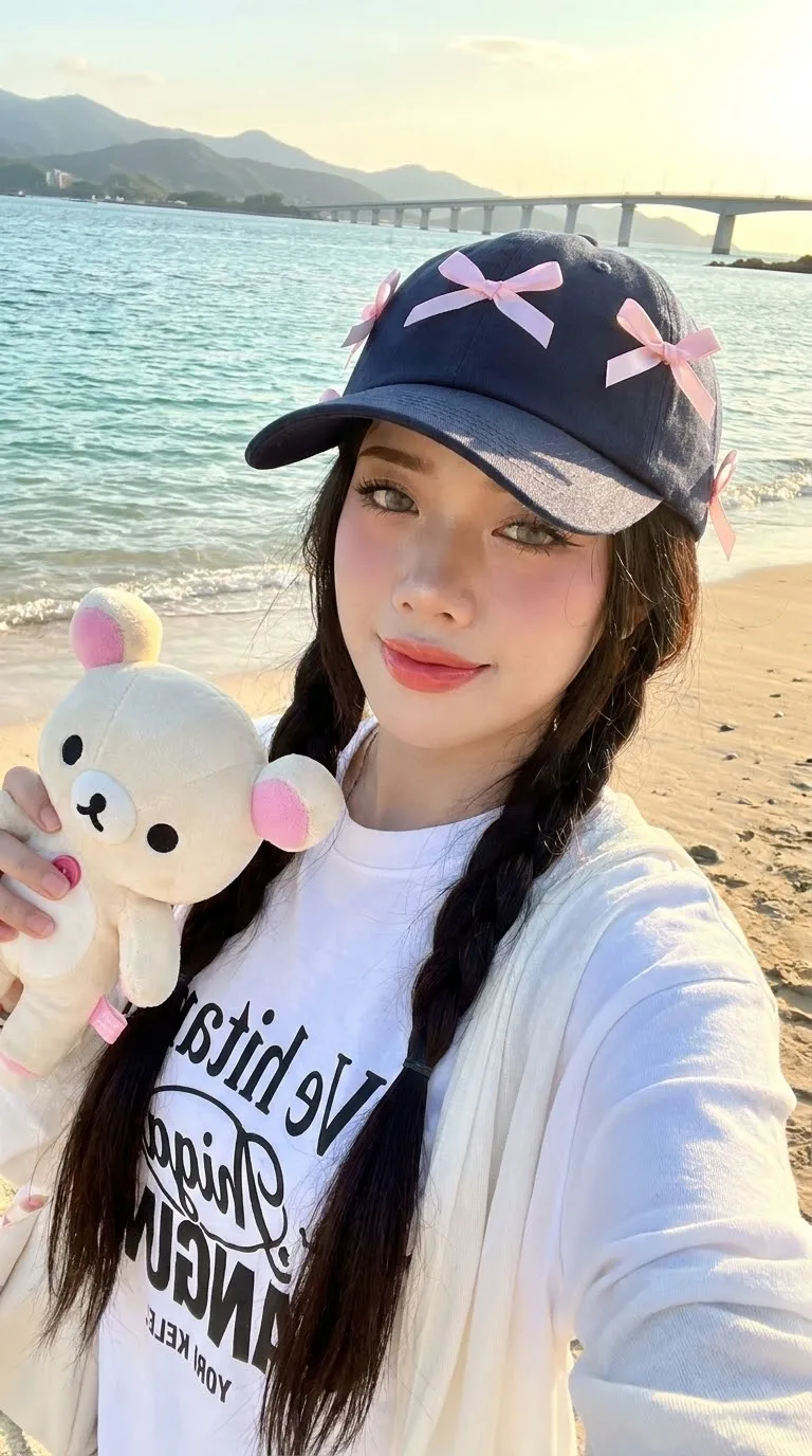 Korean Beach Girl Y2K Coquette Selfie