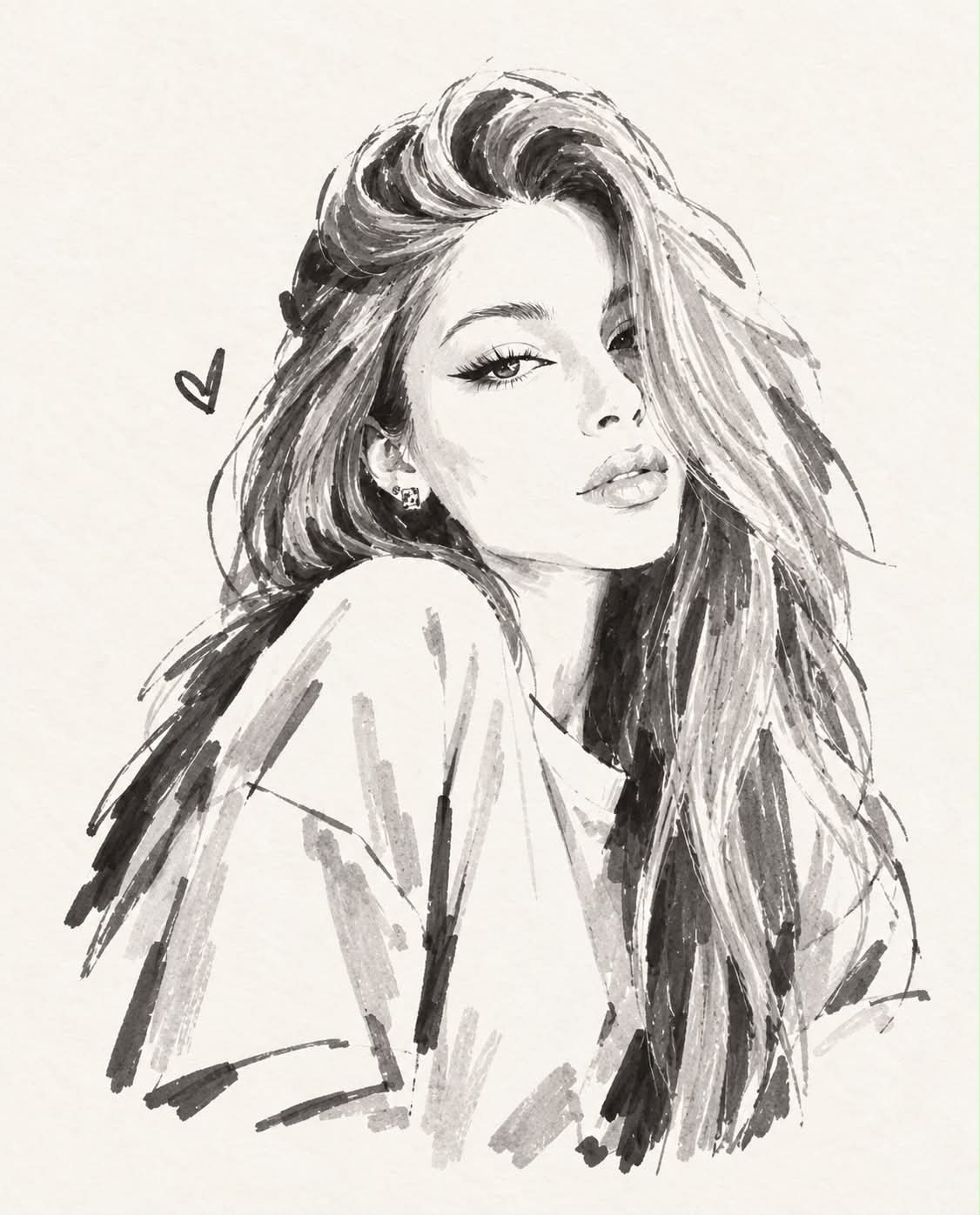 Loose Black-and-Gray Marker Fashion Sketch