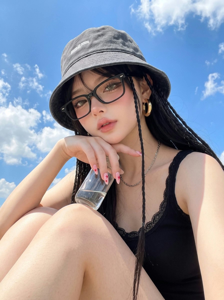 Low-Angle Sky Portrait with Micro-Braids output 1
