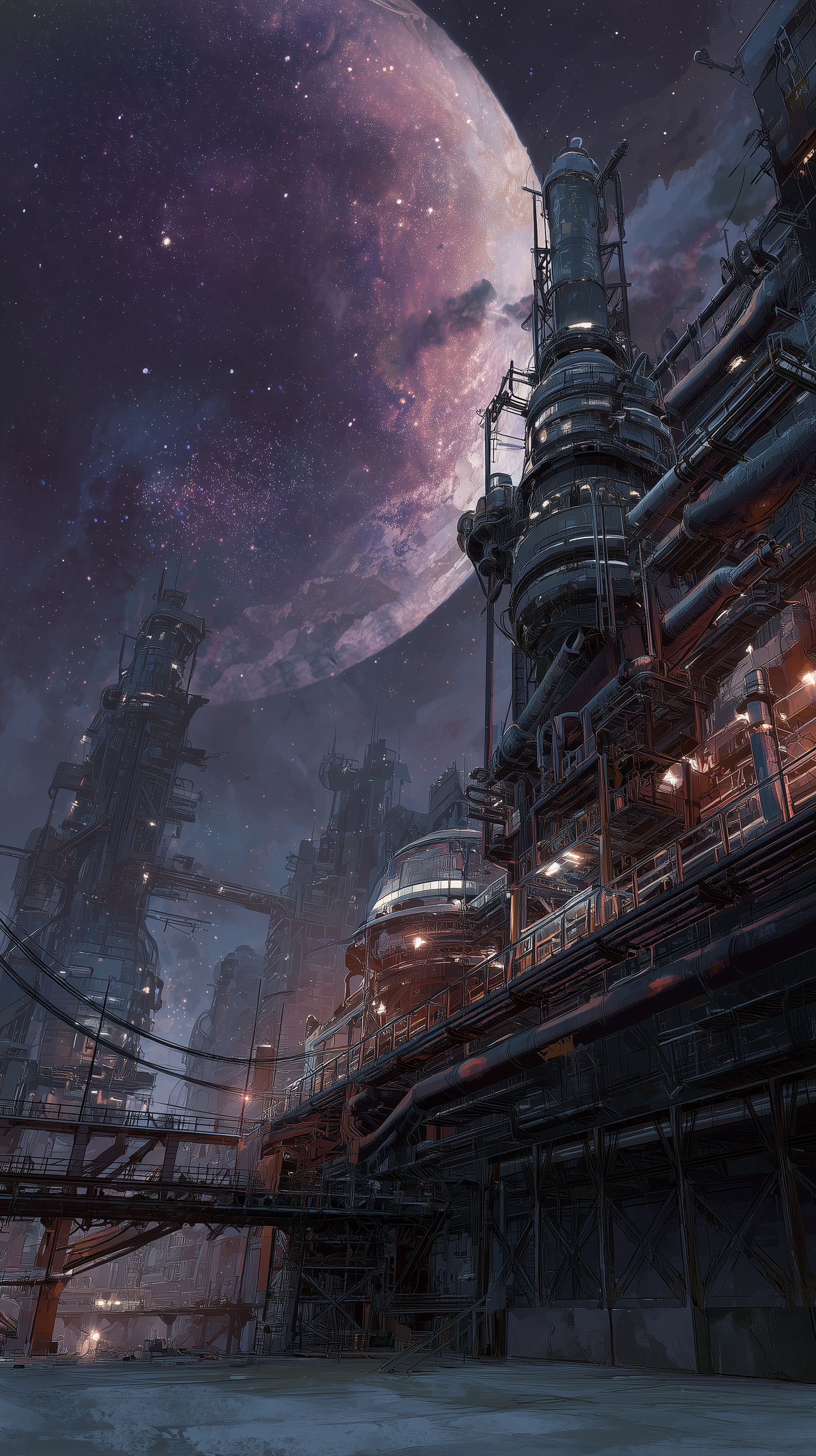 Exterior Science-Fiction Mining Facility on a Dark Planet