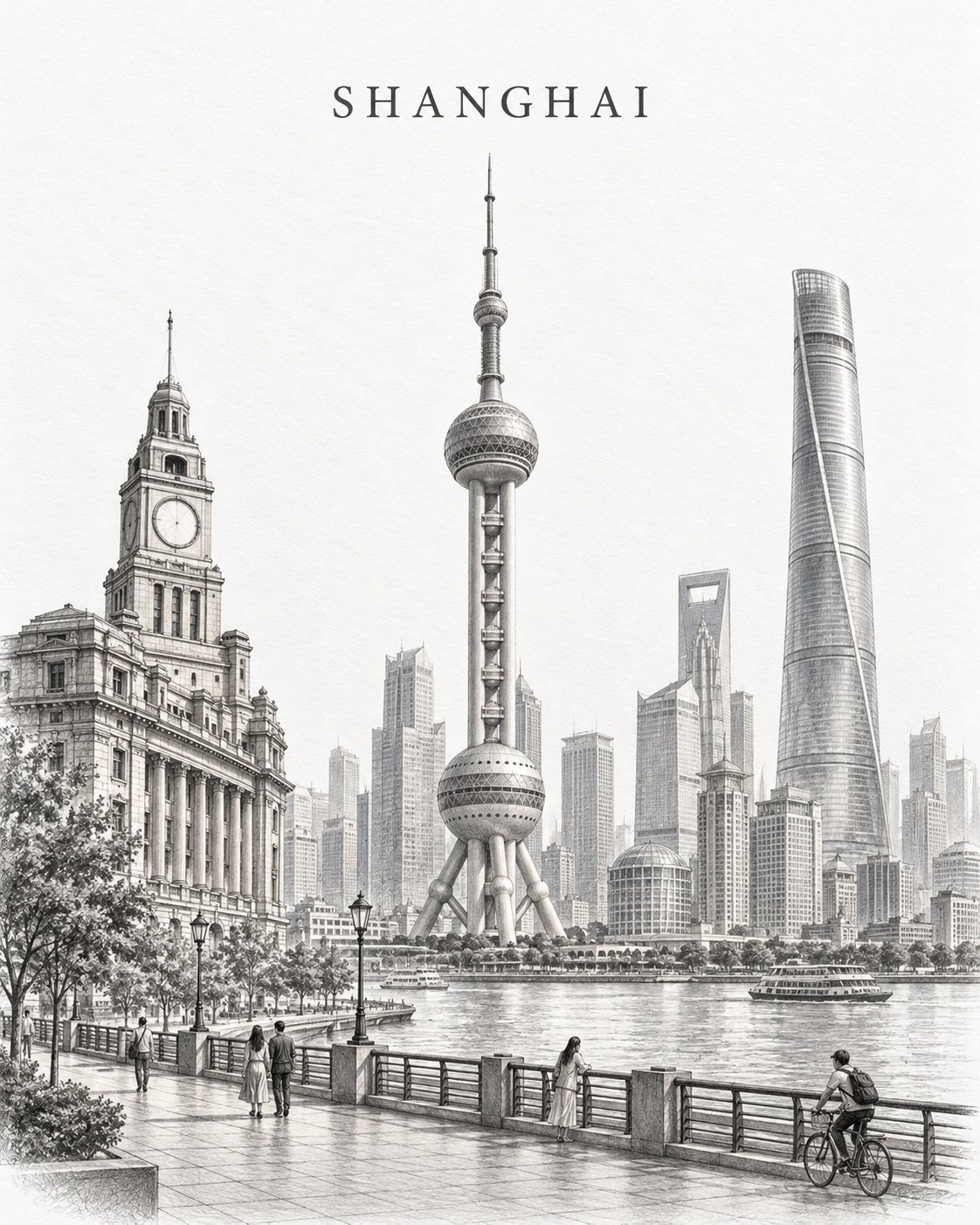 Graphite and Blind-Embossed City Art Poster