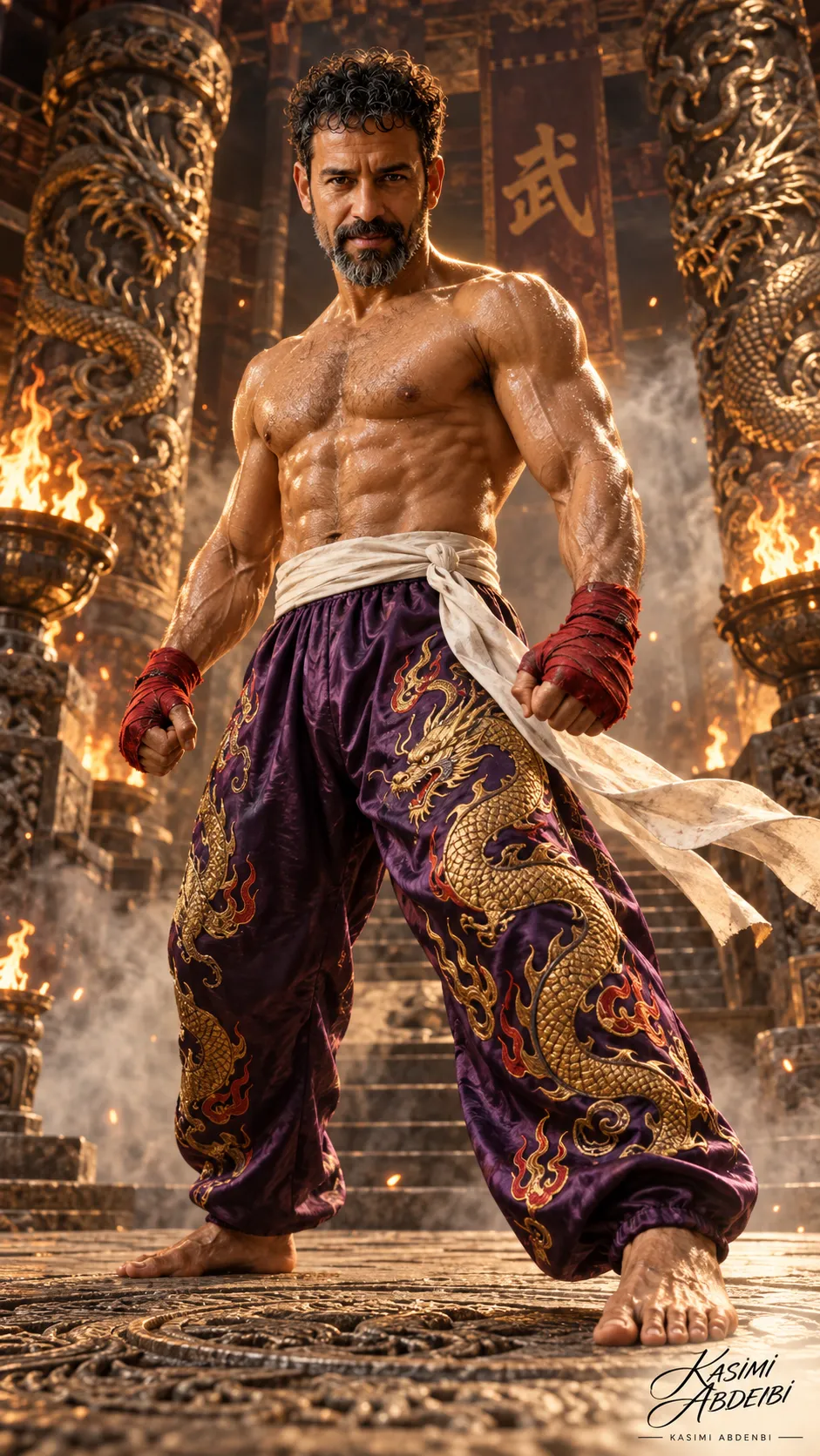 Cinematic Martial Artist in an Ancient Temple