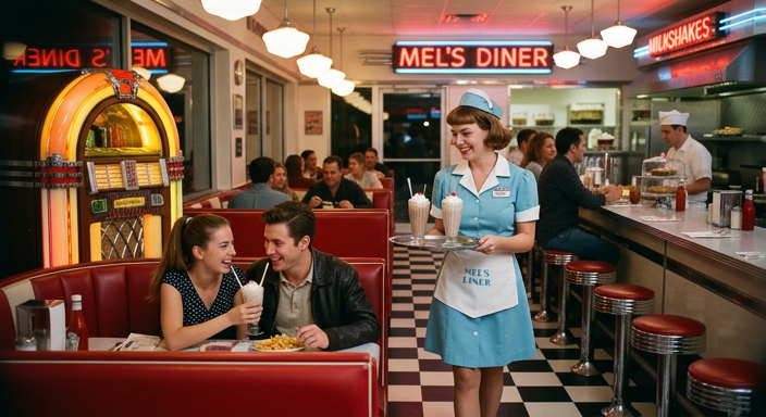 Generate a Nostalgic 1950s American Diner Scene