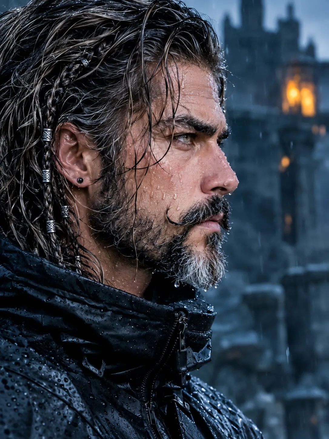 Rain-Soaked Medieval Night Portrait
