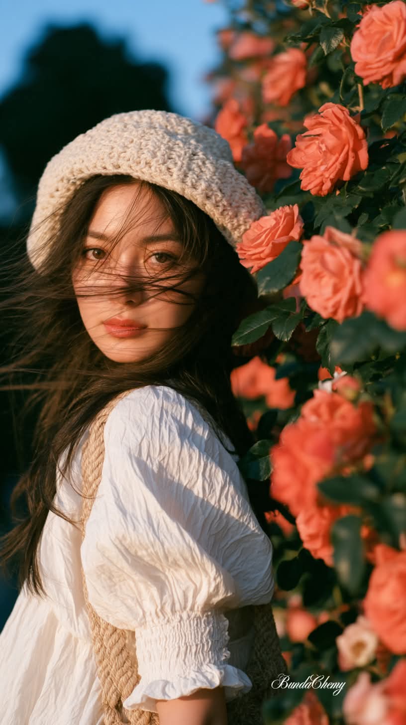 Golden-Hour Portrait Among Coral Roses output 4
