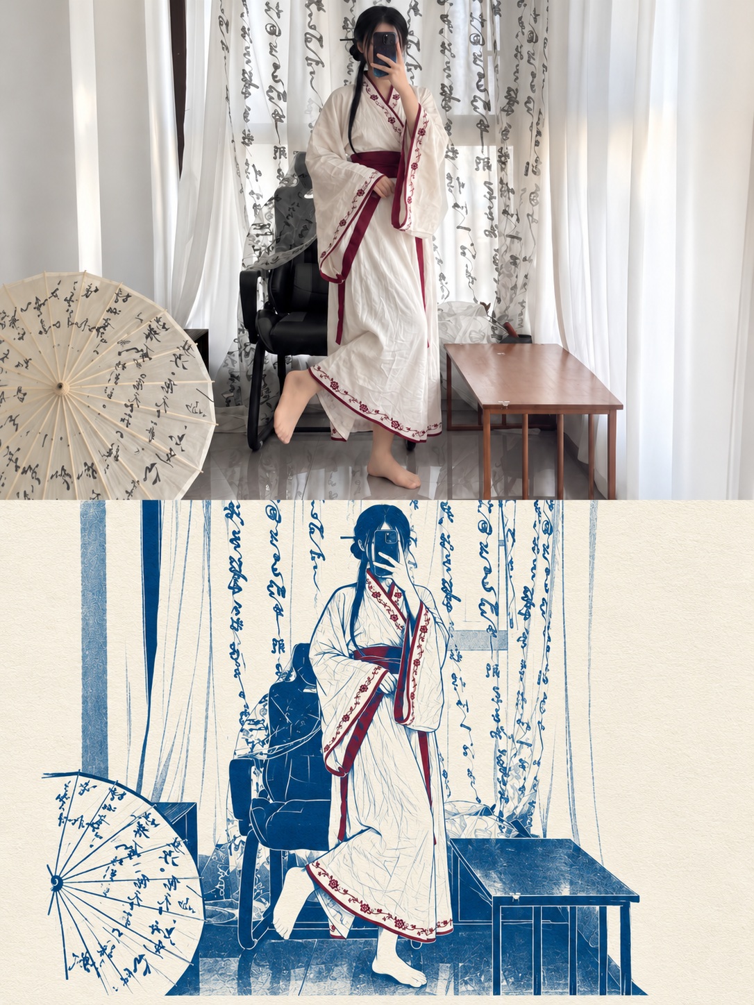 Split Photo and Cyanotype Silhouette Comic