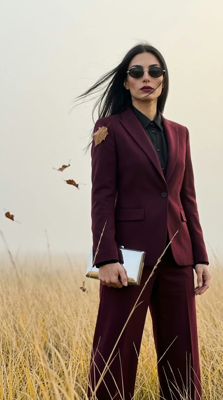 Standing Portrait in Foggy Autumn Grass