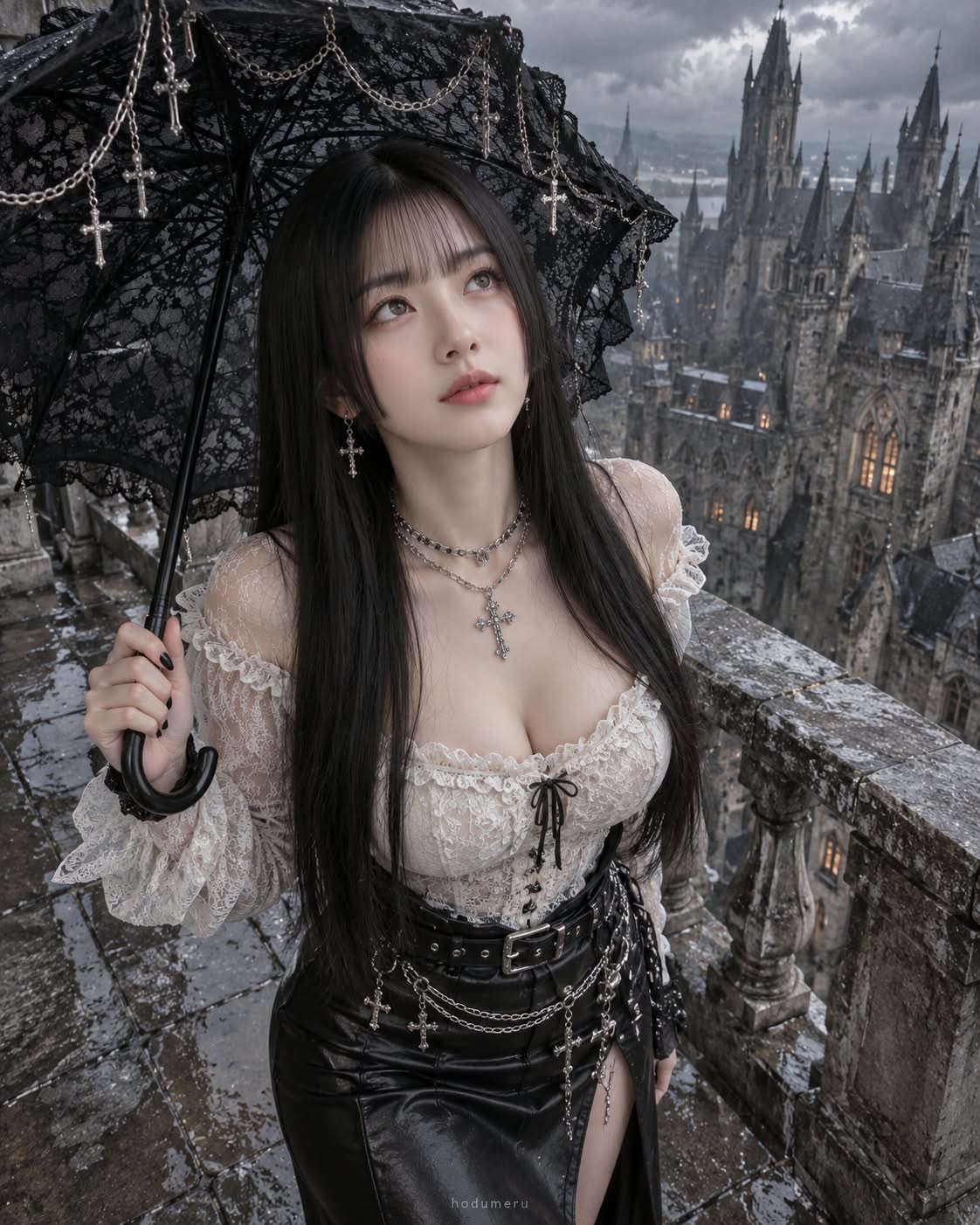 Gothic Umbrella Portrait at a London Castle
