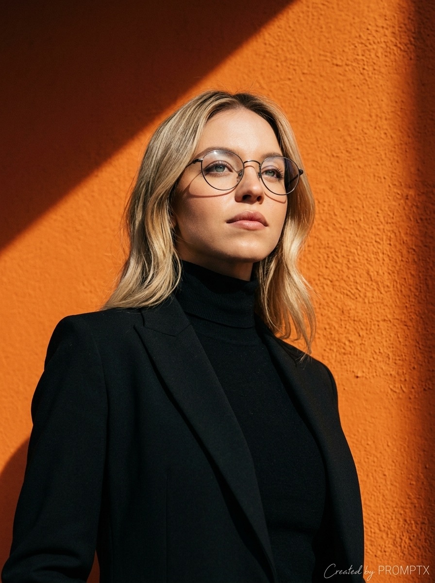Cinematic Portrait Against a Vivid Orange Wall output 2