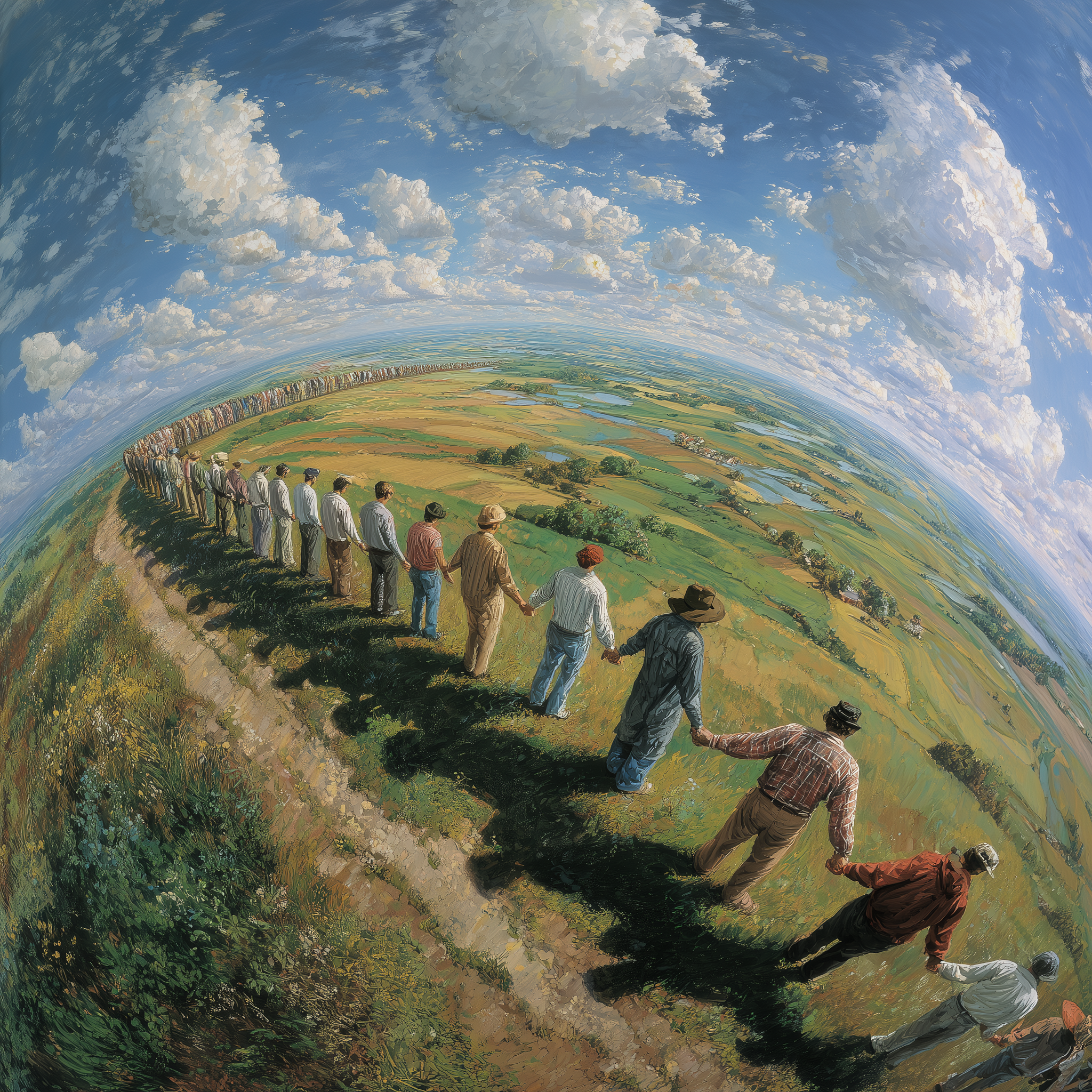 Photorealistic Wide-Angle Rural Scene of People Holding Hands