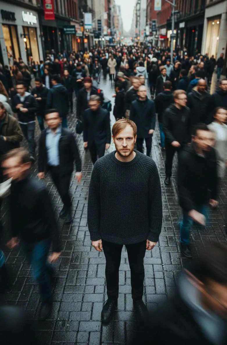 Overhead City Portrait with a Motion-Blurred Crowd output 1