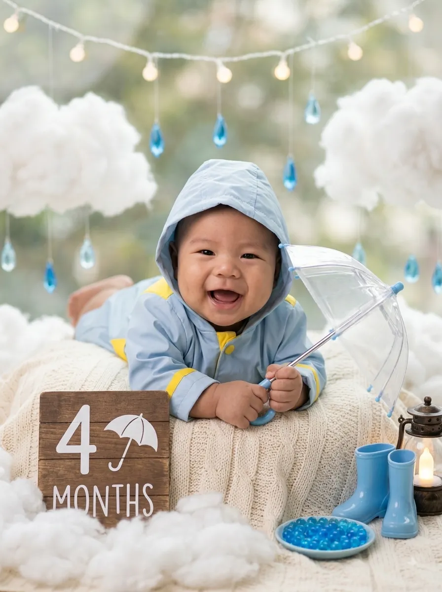 Cozy Rainy-Day Baby Milestone Portrait