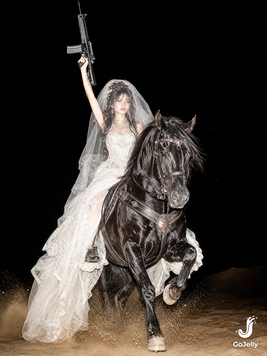Dark Fantasy Wedding Warrior on a Black Horse output 2