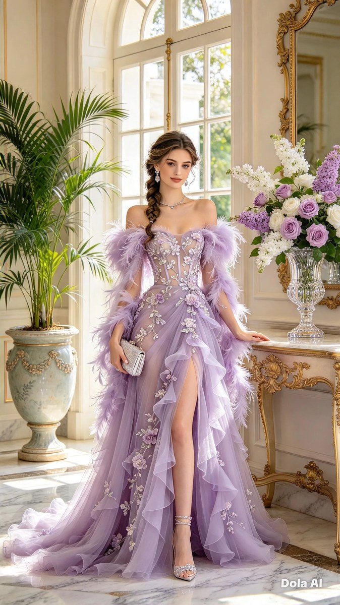 Lavender Tulle Gown in a Romantic Luxury Interior output 3